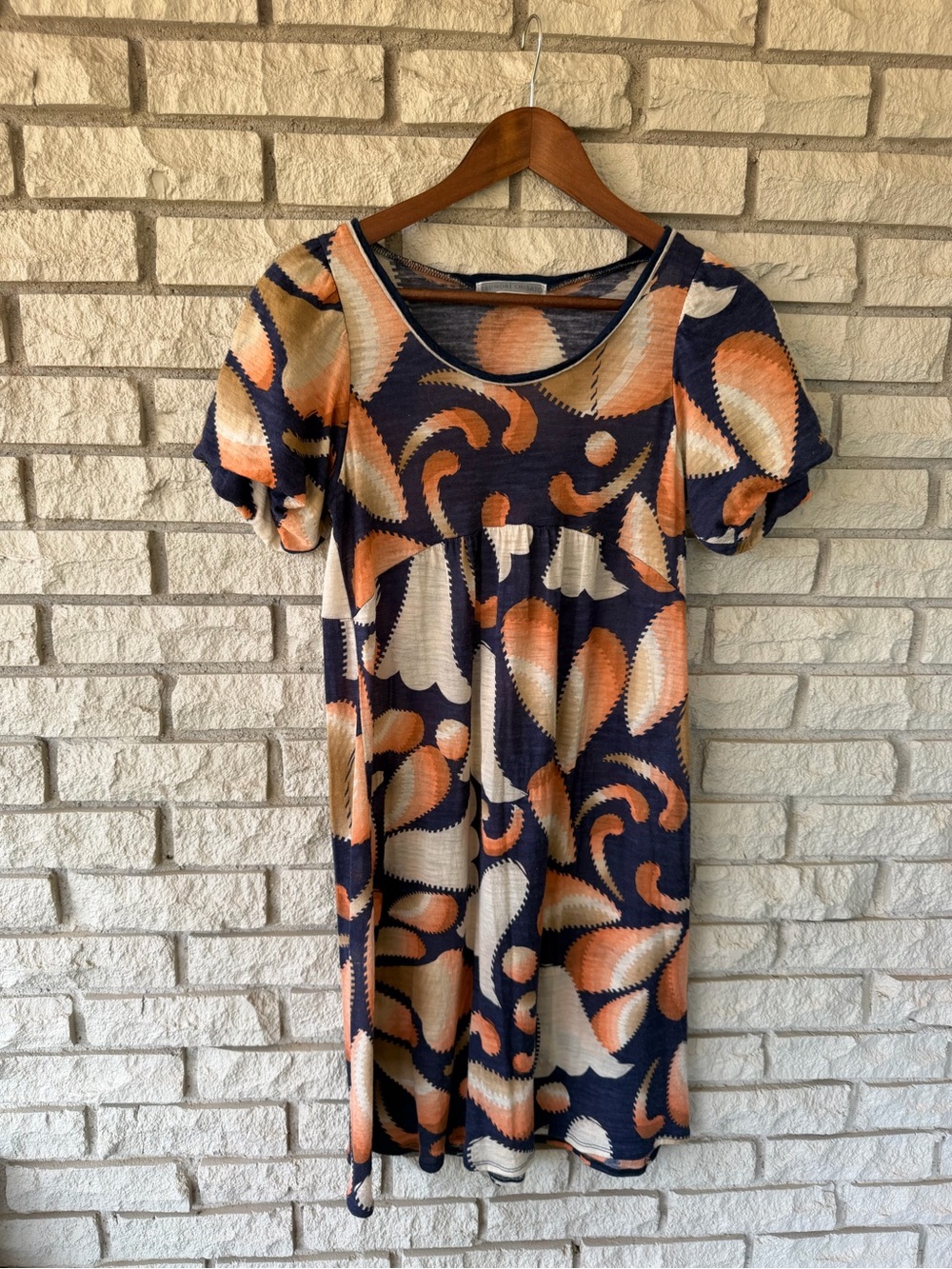 Tsumori Chisato Navy/Peach/Cream Abstract Scoop Neck Babydoll Dress Size 2